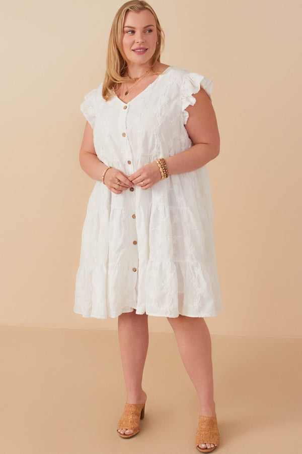Laura Textured Floral Dress, Off White | Plus Size