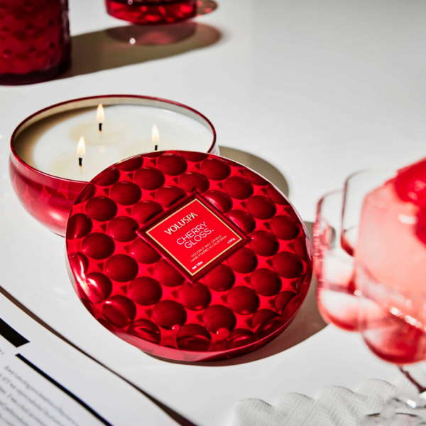 3 Wick Tin Candle, Cherry Gloss | Voluspa – North & Main Clothing Company