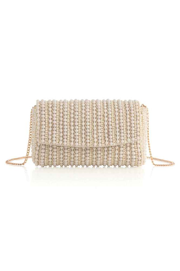 Danny Beaded Clutch, White