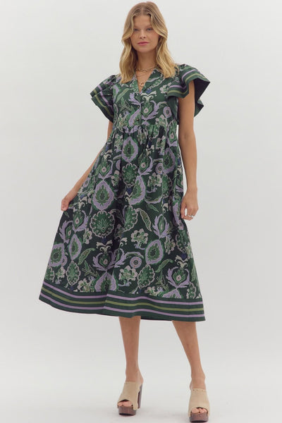 Miriam Contrast Stripe Midi Dress, Green S / Green