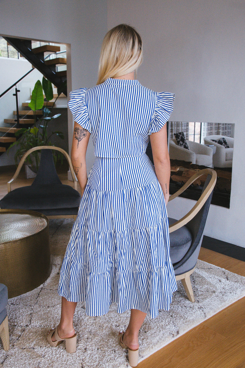 Josephine Striped Midi Dress, Blue