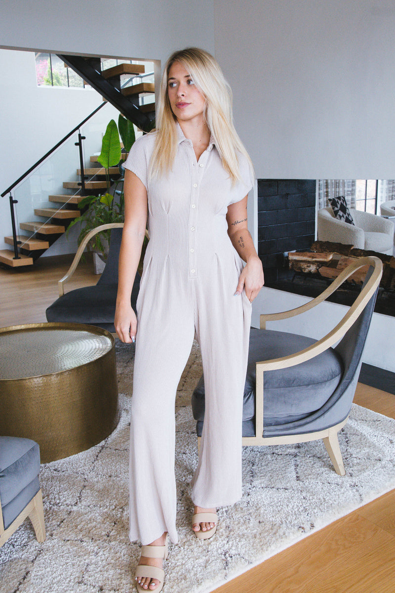 June Ribbed Jumpsuit, Taupe