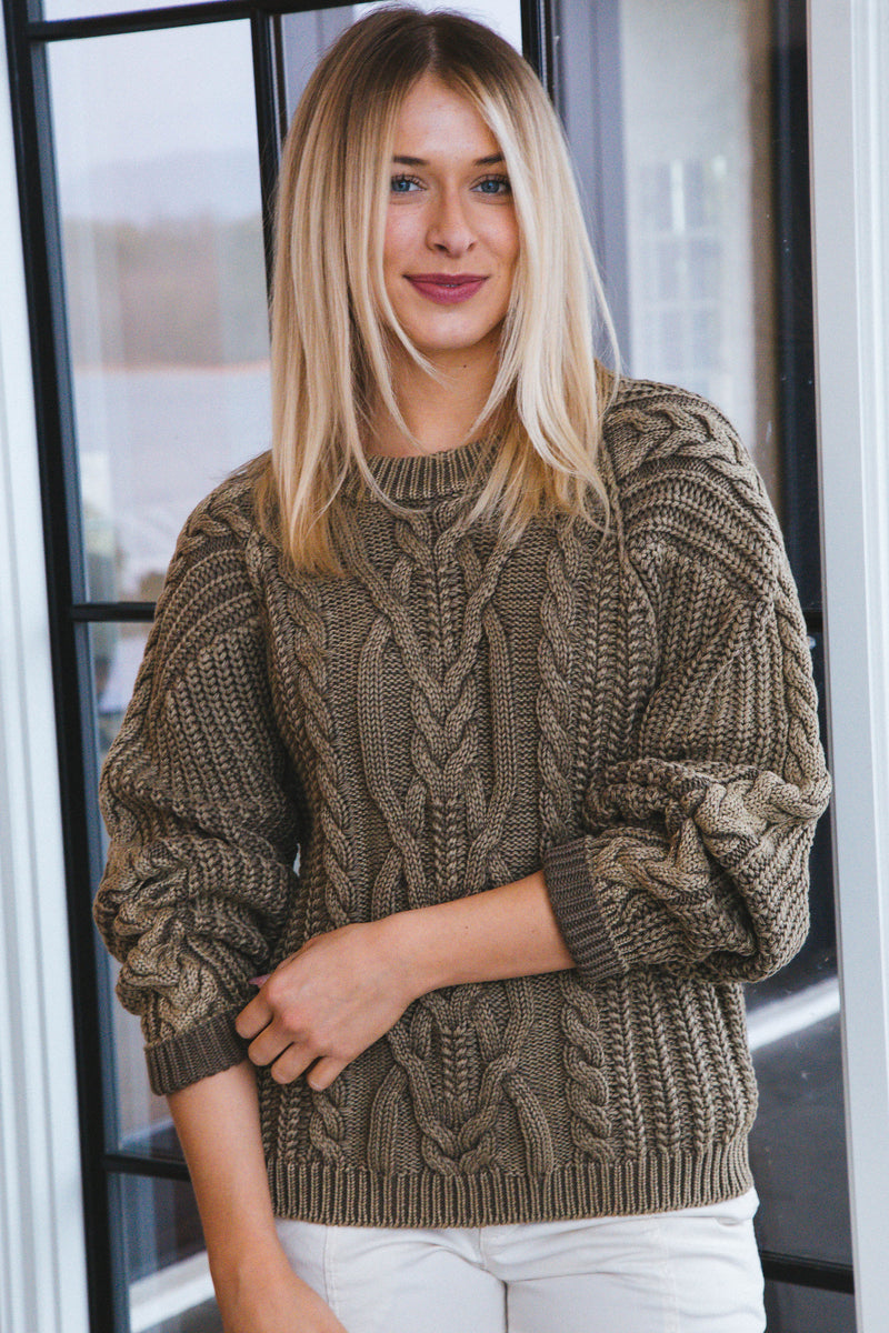 Frankie Cable Sweater, Olive Stone | Free People