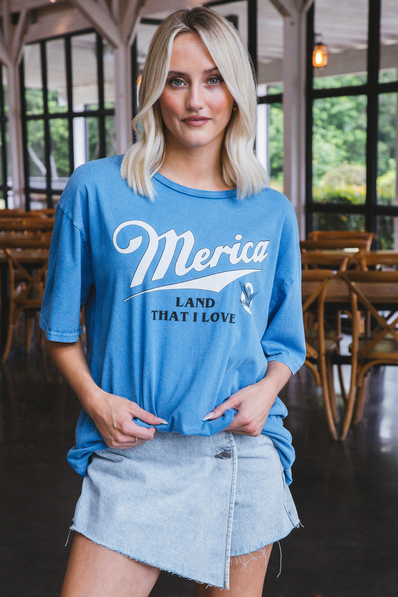 Merica Oversized Graphic Tee, Mineral Dusty Blue
