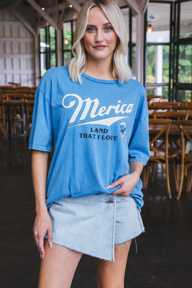Merica Oversized Graphic Tee, Mineral Dusty Blue