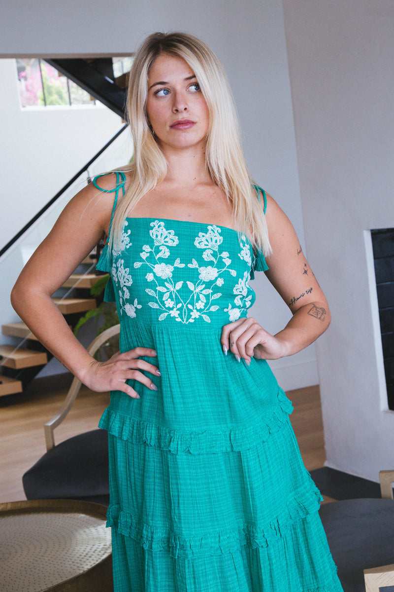 Melanie Embroidered Midi Dress, Green
