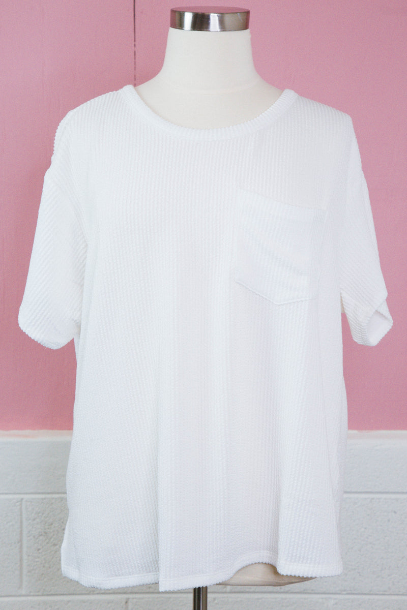 Cora Ribbed Tunic Top, Ivory | Plus Size