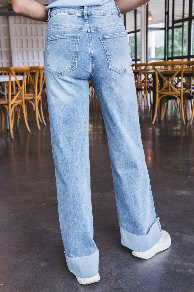 Jianna 90's Cuffed Hem Jeans, Medium Indigo