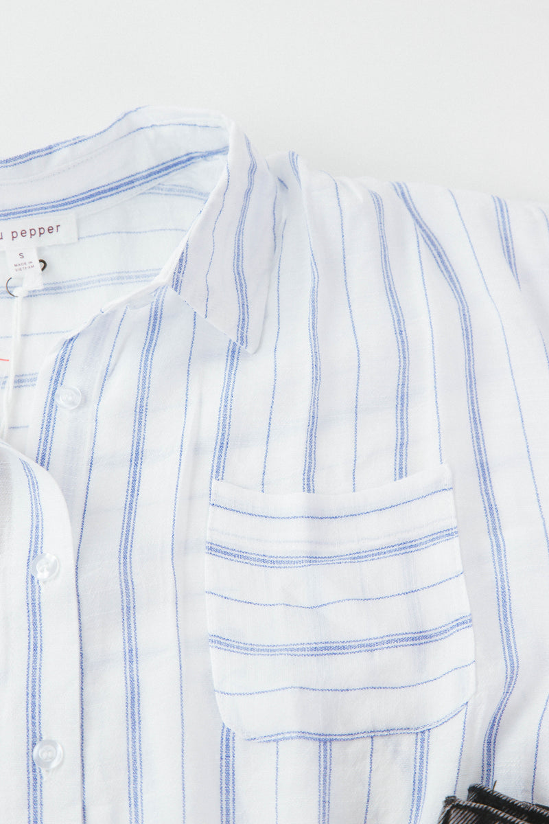 Audrey Striped Button Up Shirt, Royal Blue