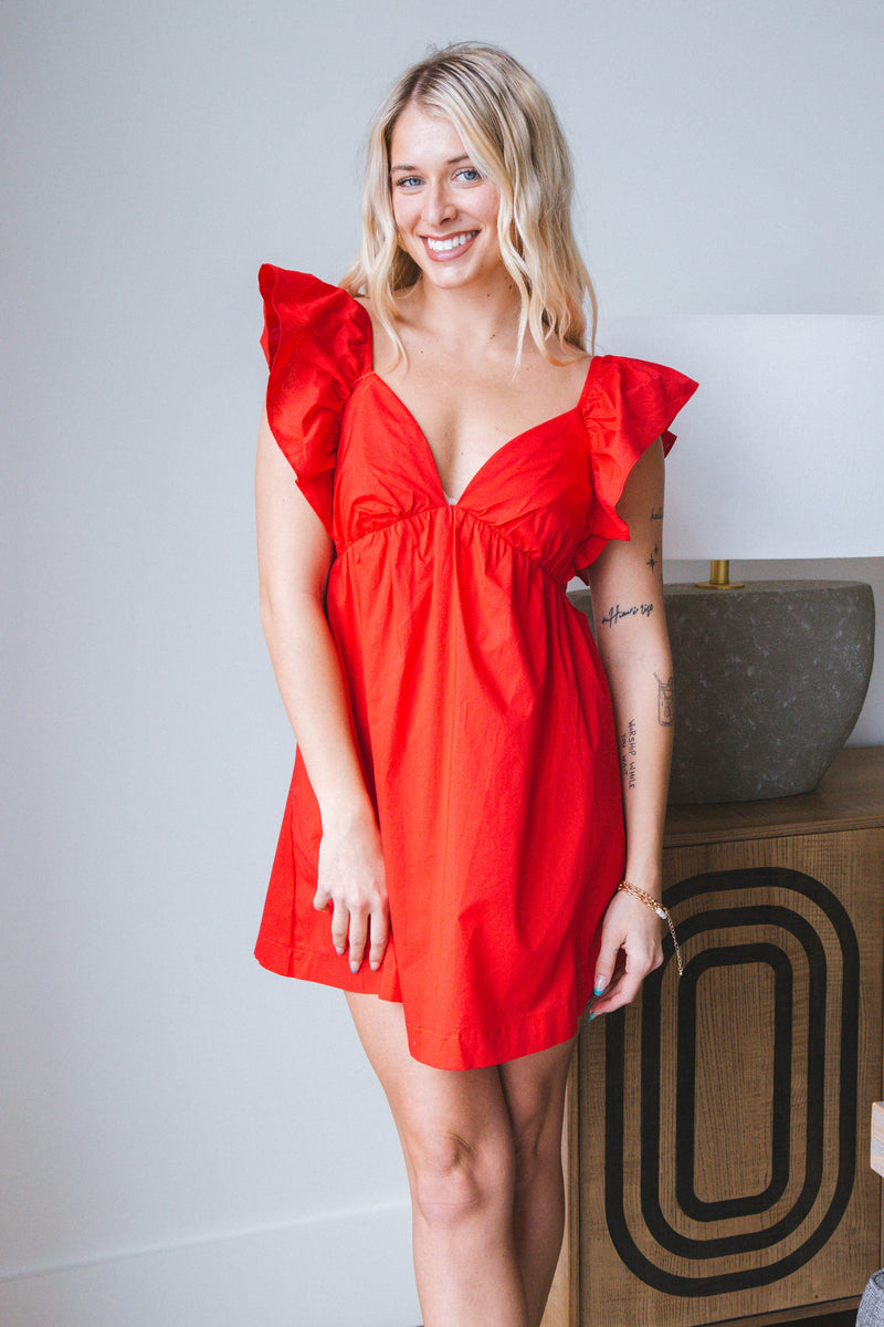 Annie Babydoll Mini Dress, Red