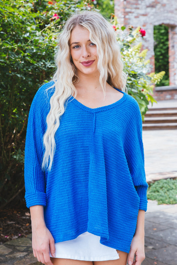 Danielle Three Quarter Sleeve Sweater, Ocean Blue