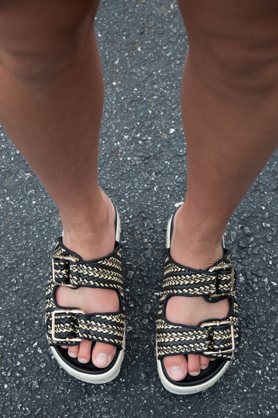 Xyla Double Buckle Platform Sandal, Black Woven | ShuShop – North