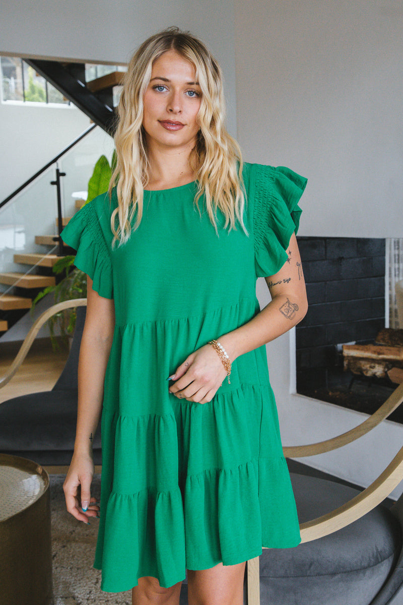 Finley Ruffle Woven Dress, Green