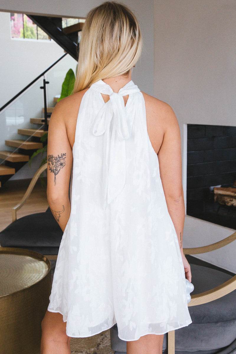 Natalie Lurex Thread Detail Mini Dress, White Floral