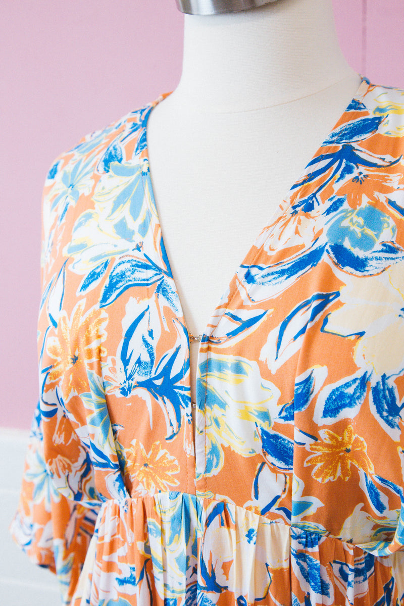 Ximena Floral Maxi Dress, Apricot | Extended Sizes
