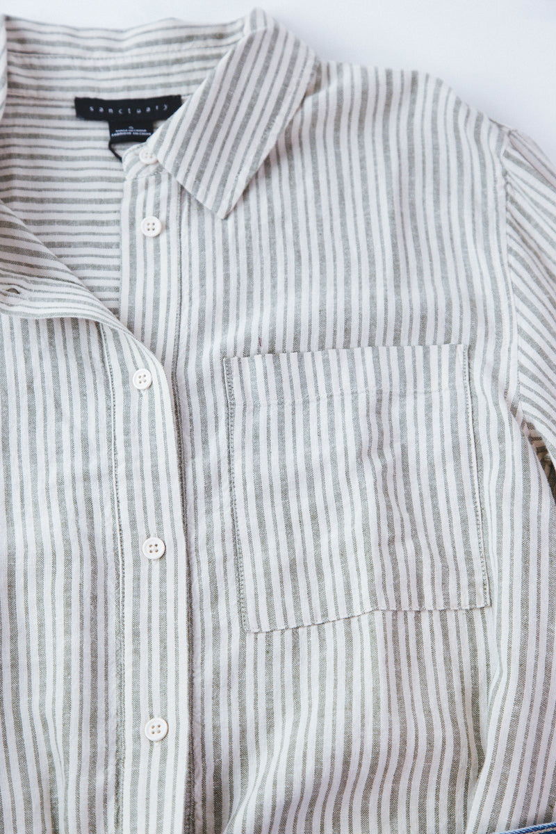 Long Line Pocket Shirt, Eco Olive Stripe | Sanctuary