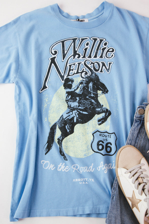 Willie Nelson Route 66 Weekend Tee, Vintage Blue | Daydreamer
