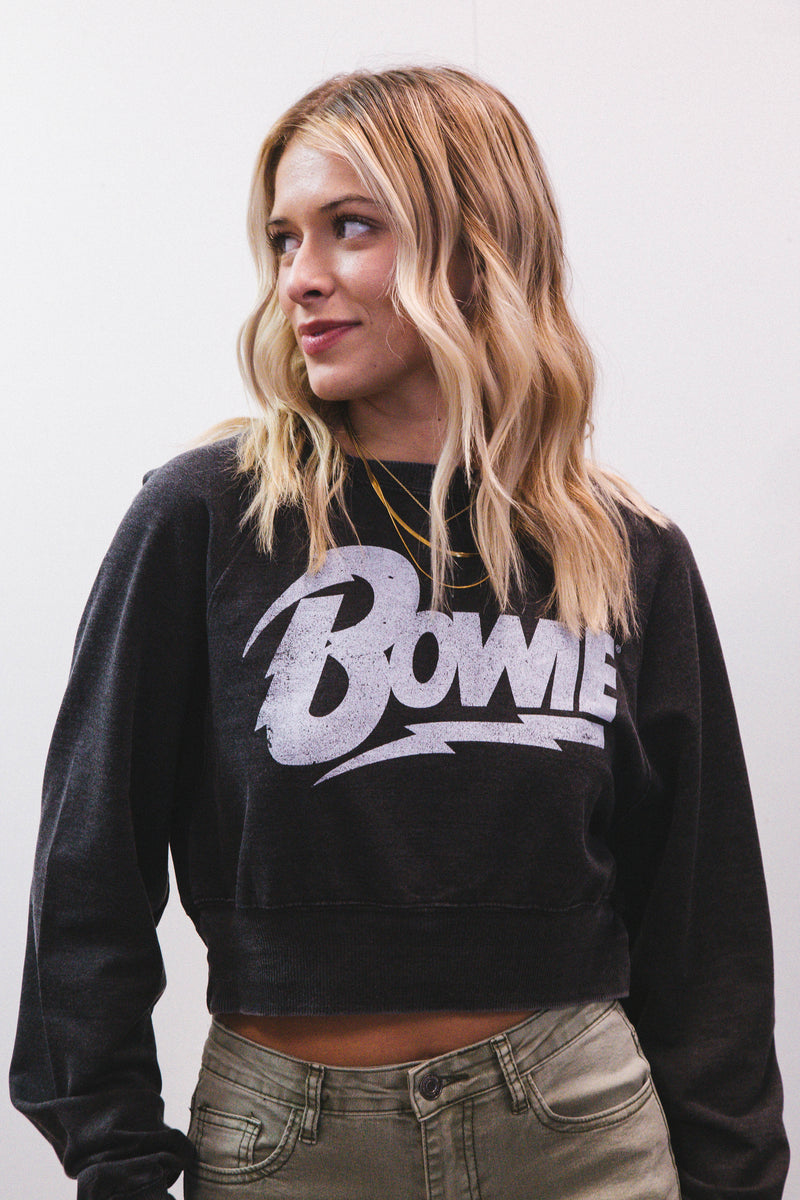 Bowie Bold Crop Sweatshirt, Black | Recycled Karma