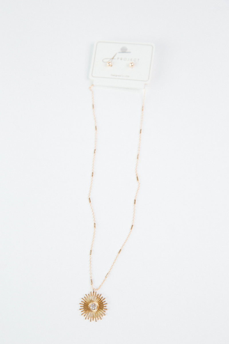 Reyna Crystal Sunburst Necklace, Gold