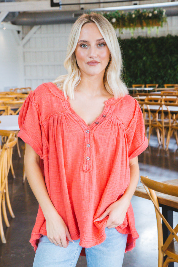Horizons Double Cloth Top, Coral Paradise | Free People