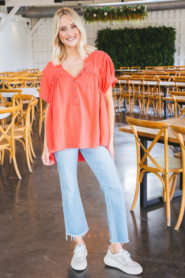 Horizons Double Cloth Top, Coral Paradise | Free People