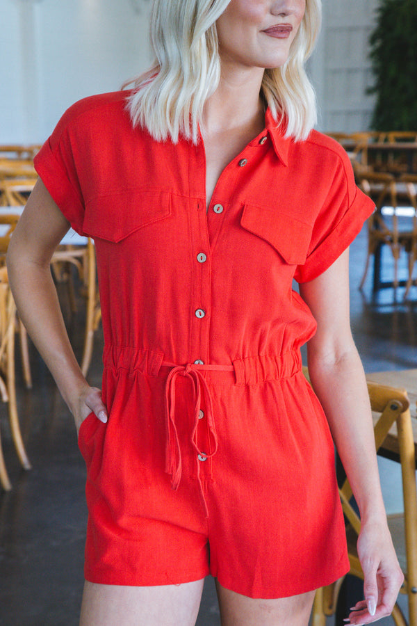 Kate Collared Romper, Red