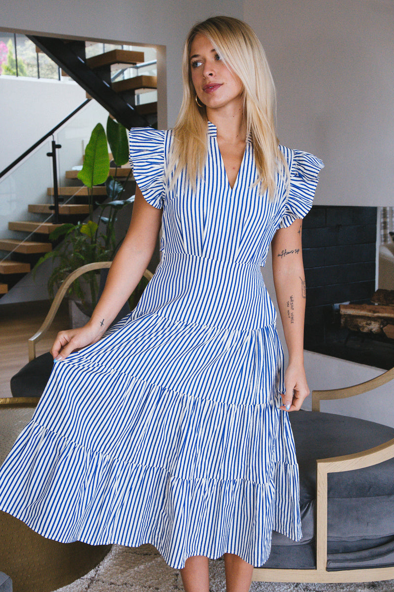 Josephine Striped Midi Dress, Blue