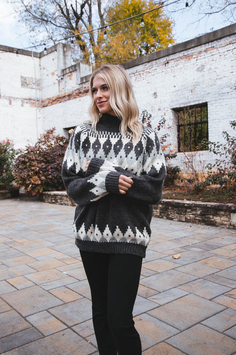 Kira Fair Isle Sweater, Charcoal | Sadie & Sage
