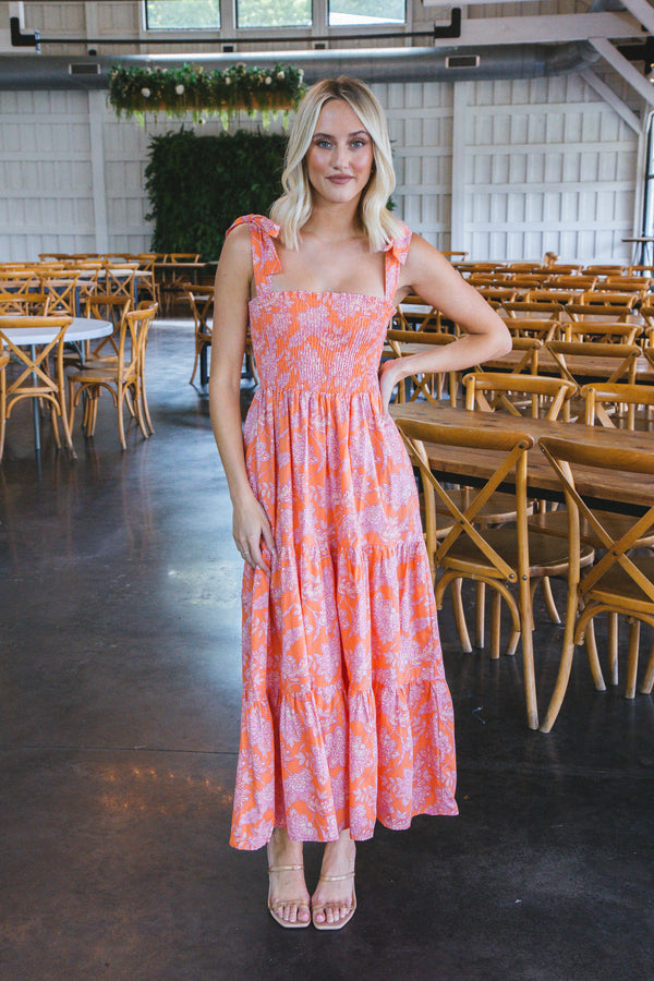 Mikayla Smocked Bodice Maxi Dress, Orange