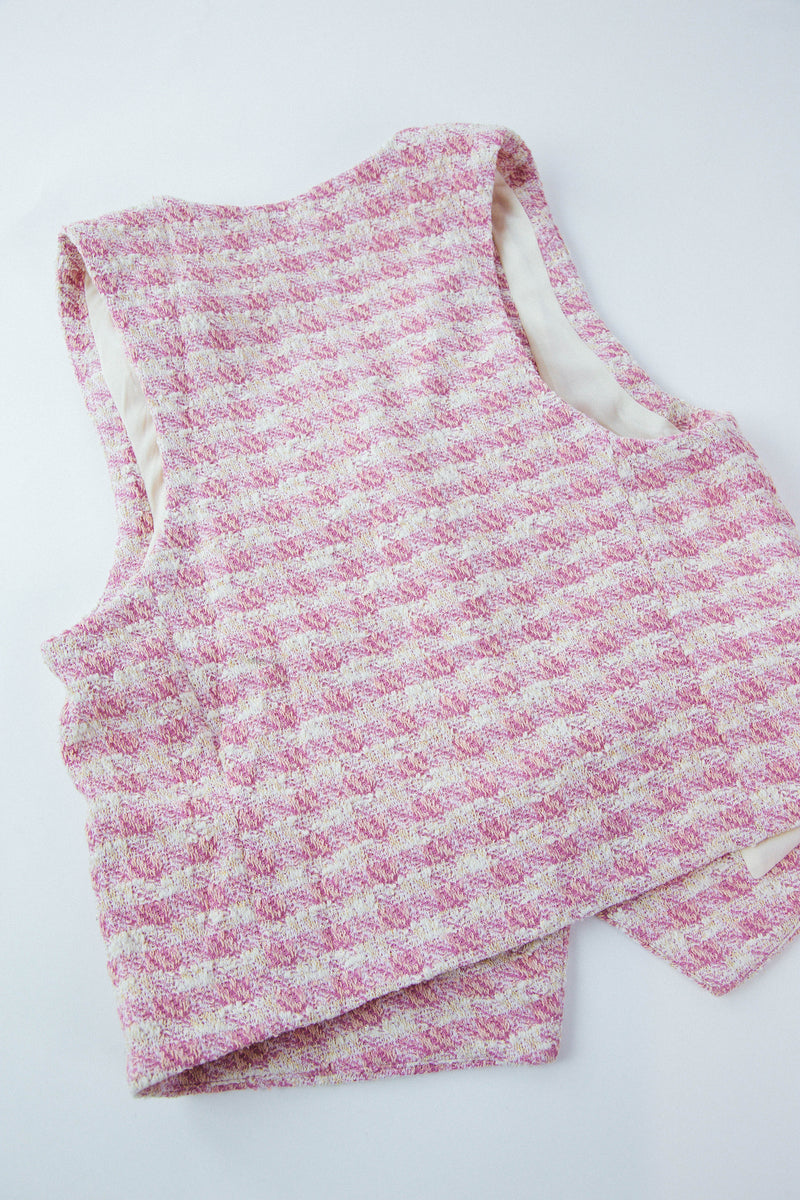 Athena Tweed V-Neck Vest, Pink