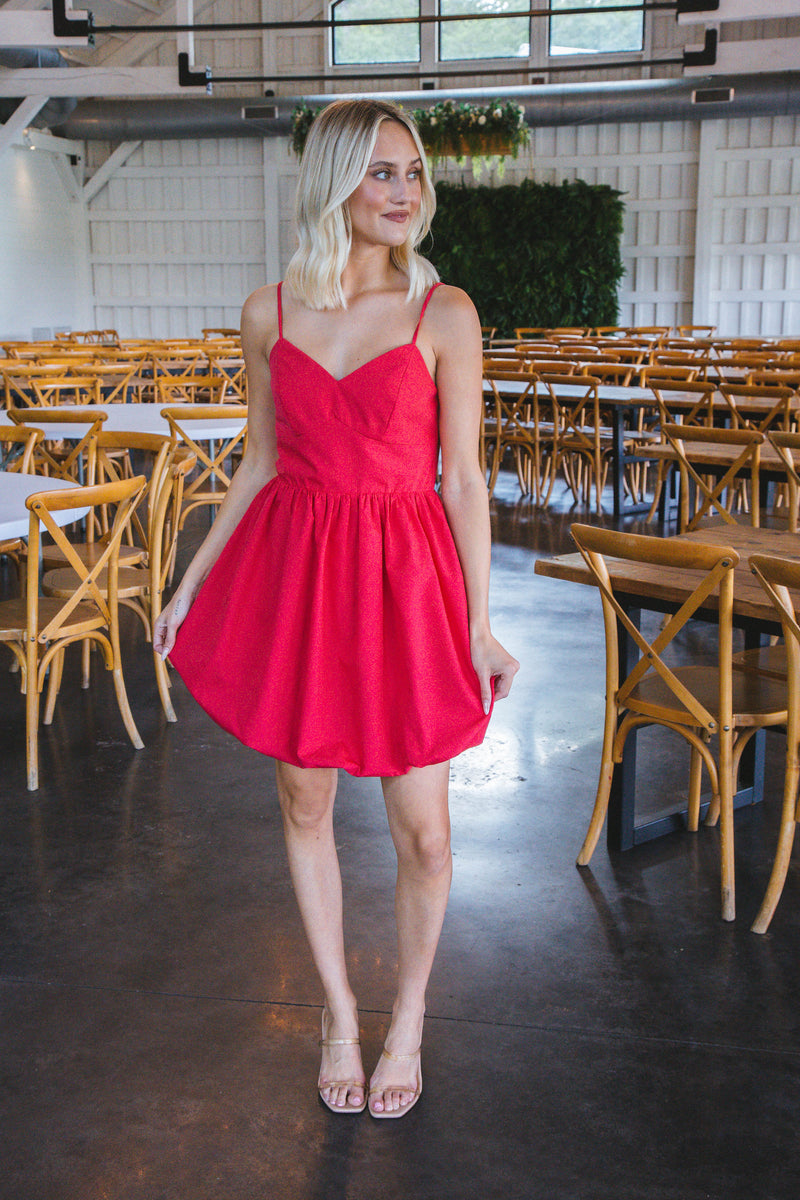Giana Solid Bubble Hem Dress, Red