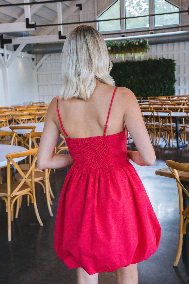 Giana Solid Bubble Hem Dress, Red
