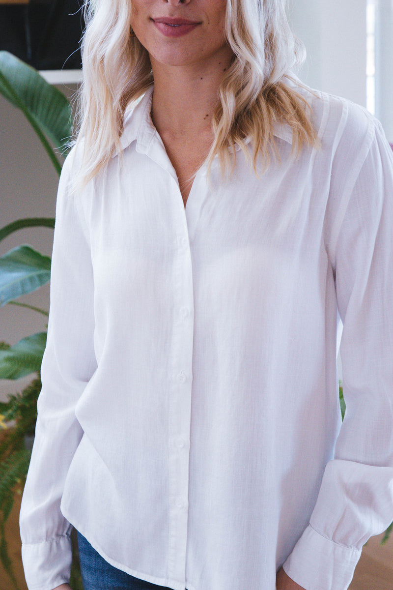 Leah Long Sleeve Button Up Blouse, Optic White | Velvet Heart