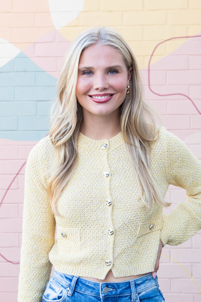Priscilla Gold Button Cardigan, Yellow – North & Main Clothing Company