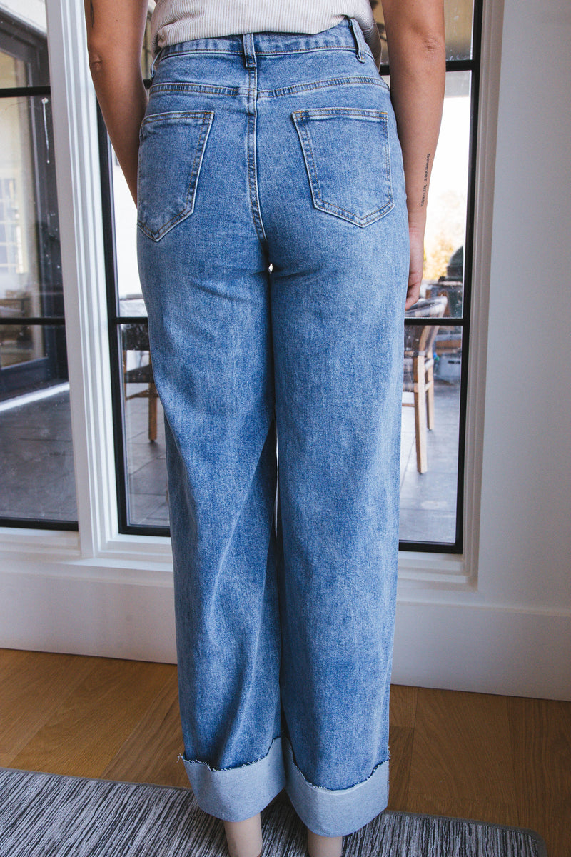 Jianna 90's Cuffed Hem Jeans, Medium Indigo