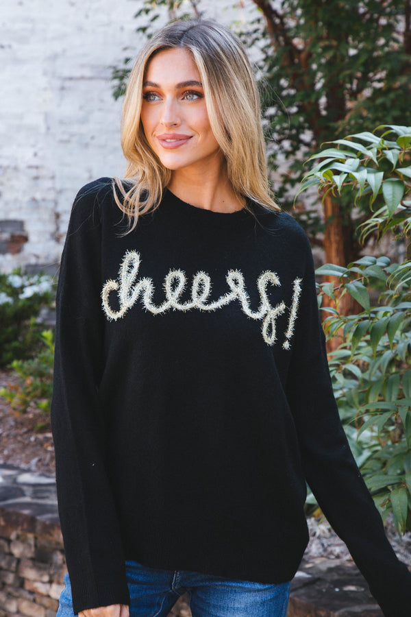 Cheers Pullover Sweater, Black | Extended Sizes
