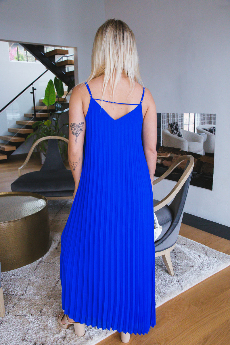 Sage Pleated Maxi Dress, Neon Blue