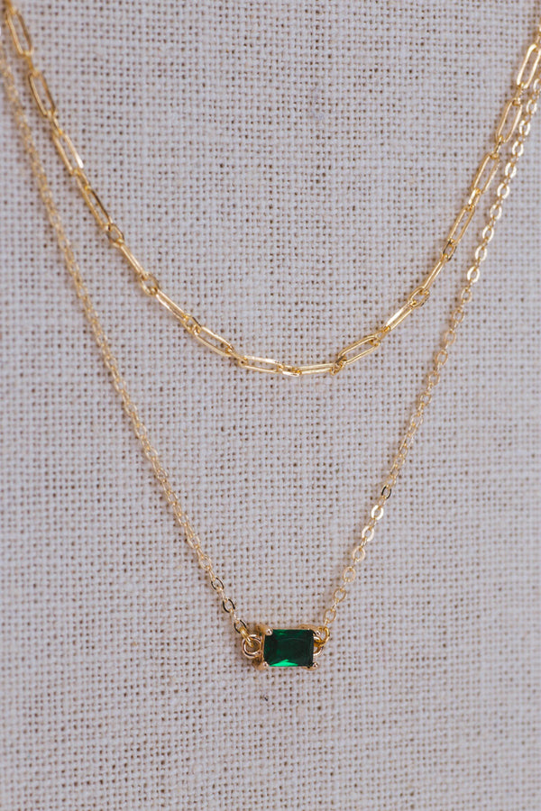 Emerald Layered Necklace, Gold/Green
