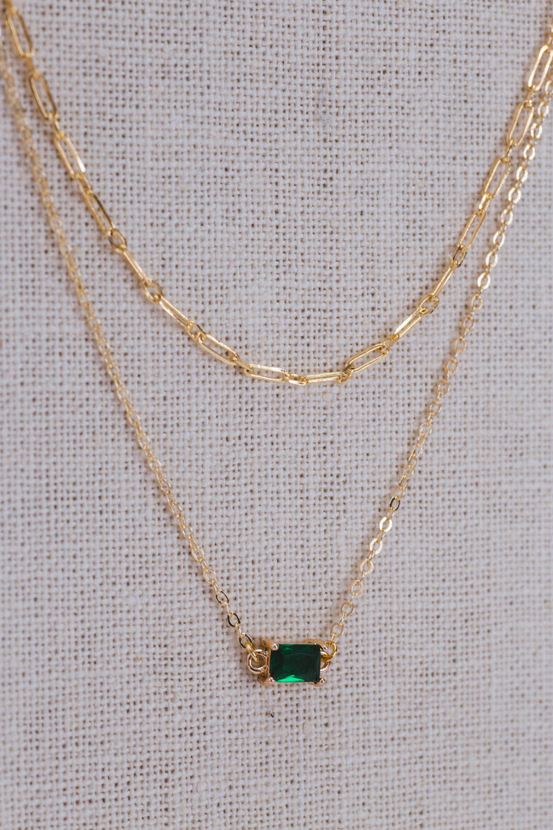 Emerald Layered Necklace, Gold/Green