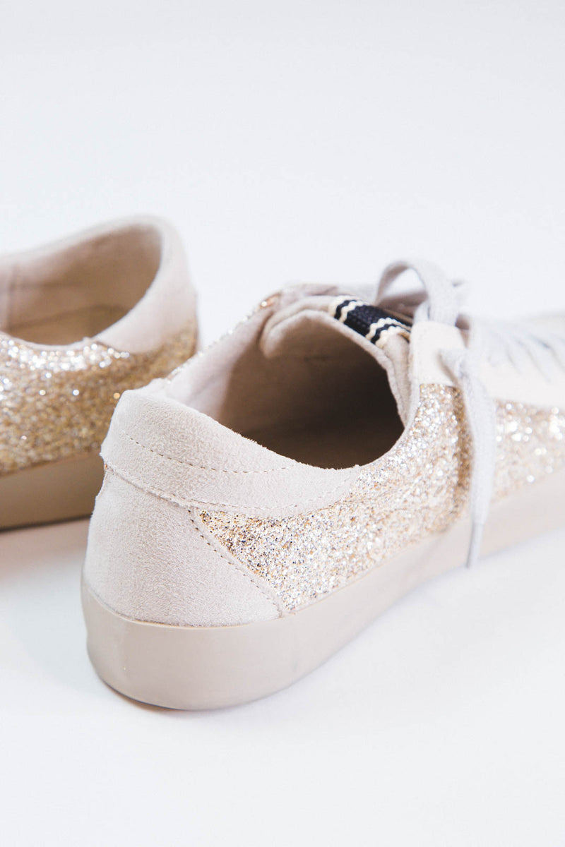 Paula Lace Up Star Sneaker, Gold Glitter