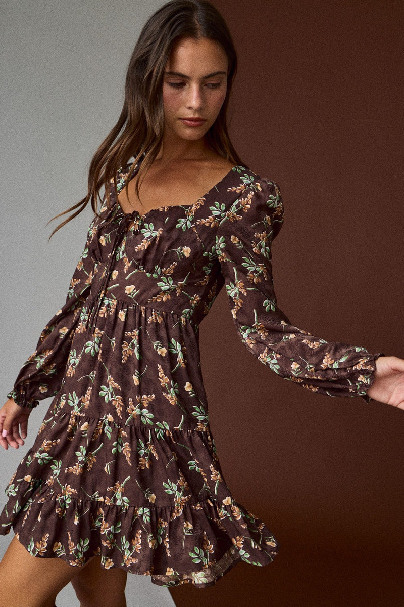 Tiff Floral Mini Dress, Brown L / Brown Tiff Floral Mini Dress, Brown L / Brown