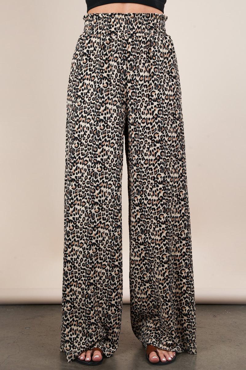 Rowan Textured Elastic Waist Pants, Mocha Leopard