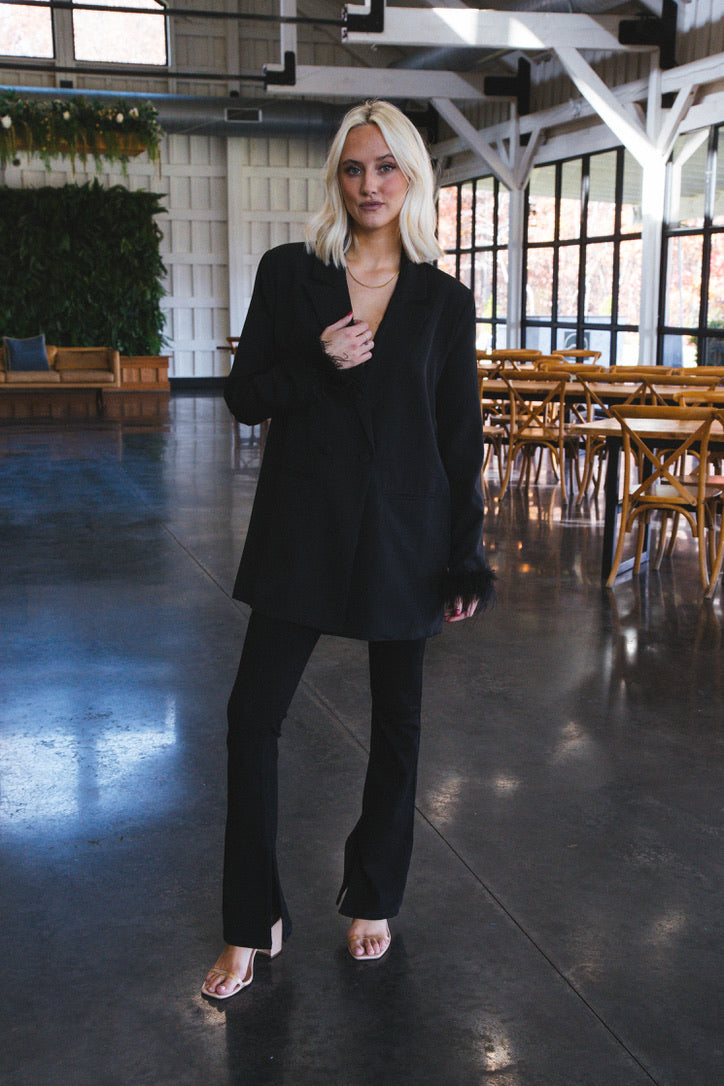 Audrey Feather Oversized Blazer, Black