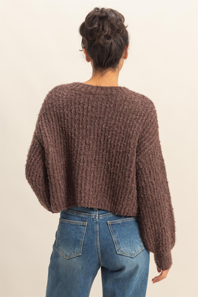 Emberly Fluffy Knit Cardigan, Chestnut