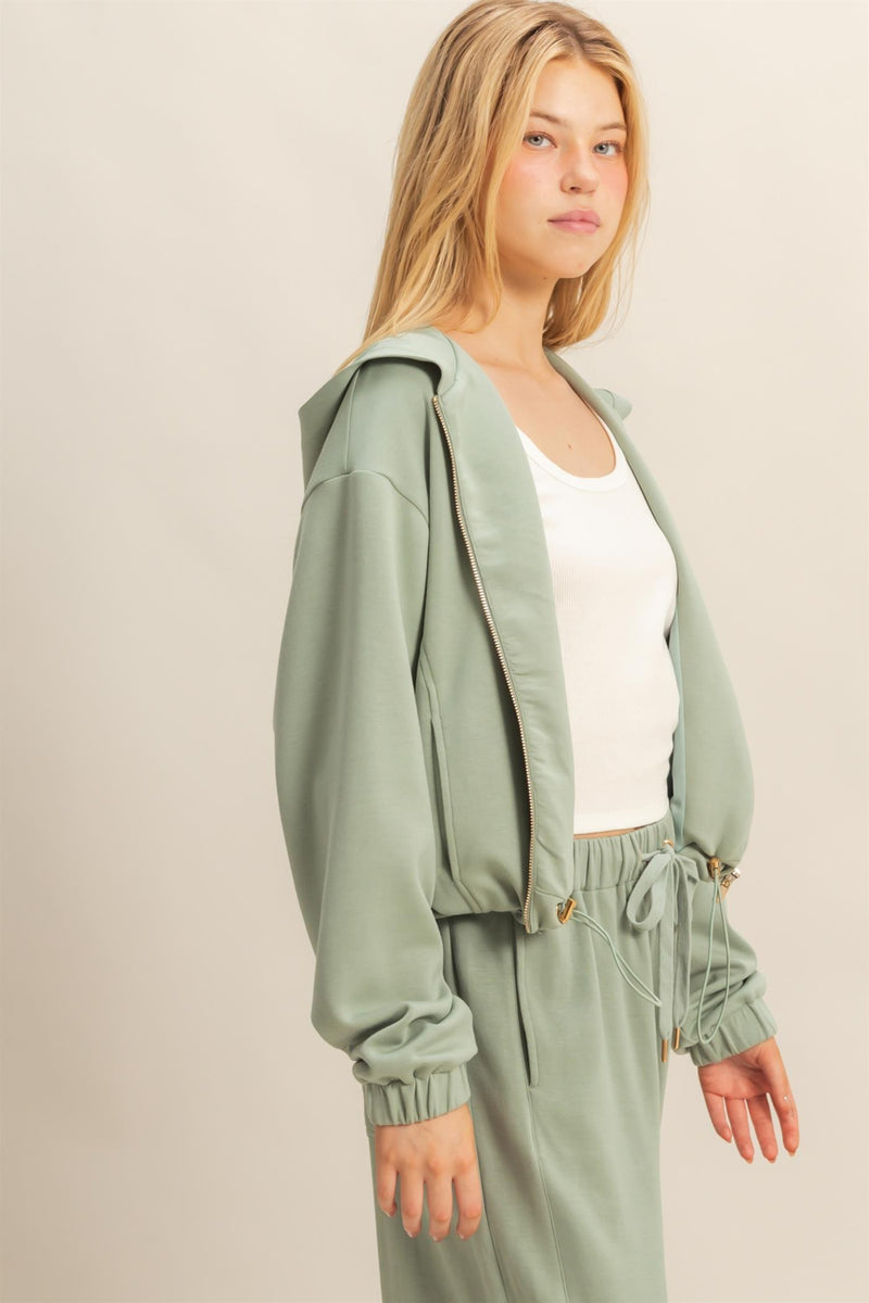 Nora Drawstring Hem Hoodie, Sage Green