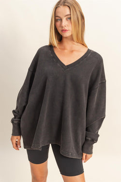 Melody Oversized V-Neck Sweatshirt, Black