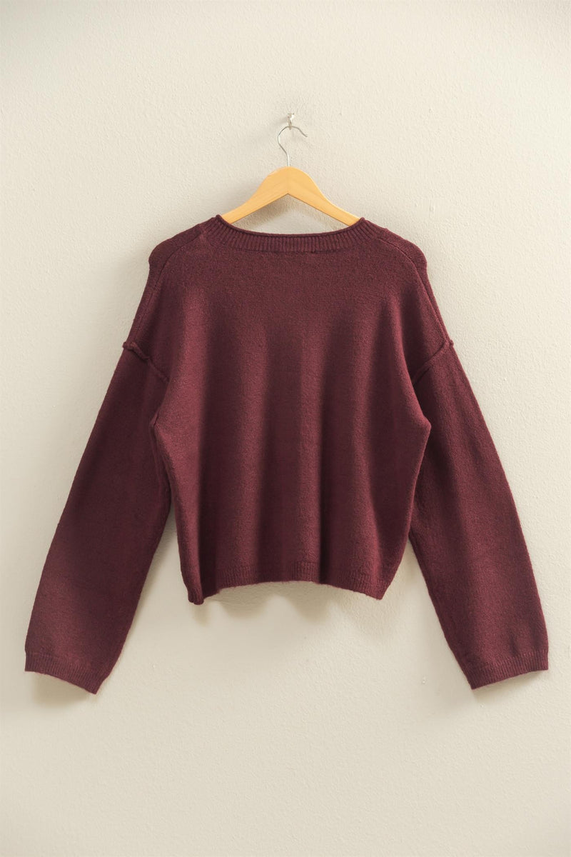 Melina Roll Neck Cardigan, Dark Cherry