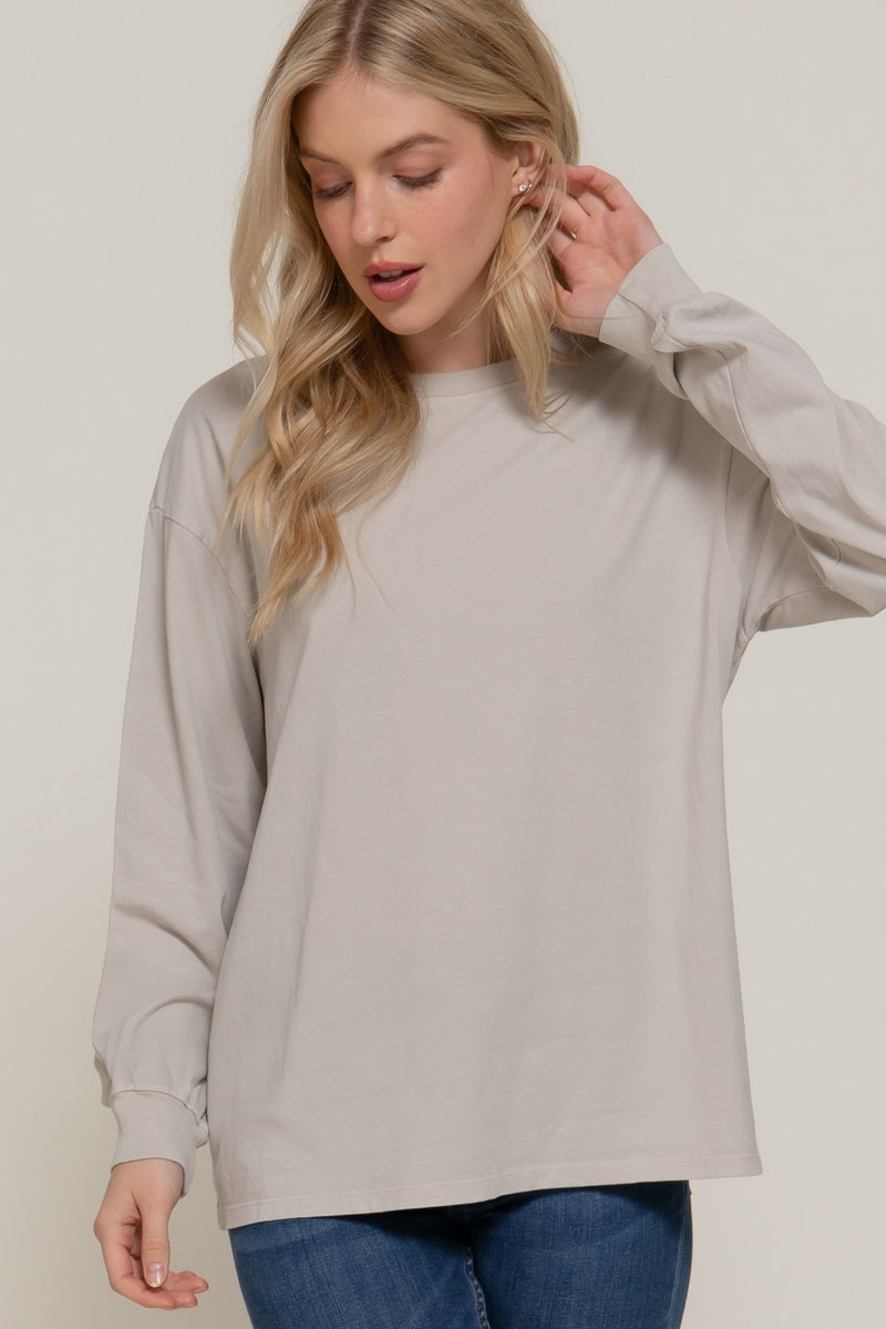 Raine Round Neck Garment Dye Tee, Light Taupe