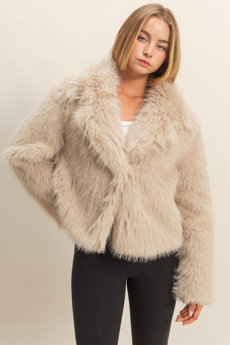 Bristol Shawl Collar Faux Fur Jacket, Taupe