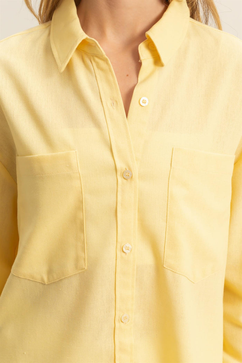 Leslie Sand Washed Relaxed Shirt, Creamy Yellow